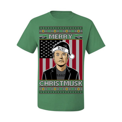 Merry Christmusk Funny Dark MAGA Santa Elon Doge Meme, Crypto Dogecoin America First USA Republican Ugly Christmas Sweater Ugly Christmas Men's T-Shirt