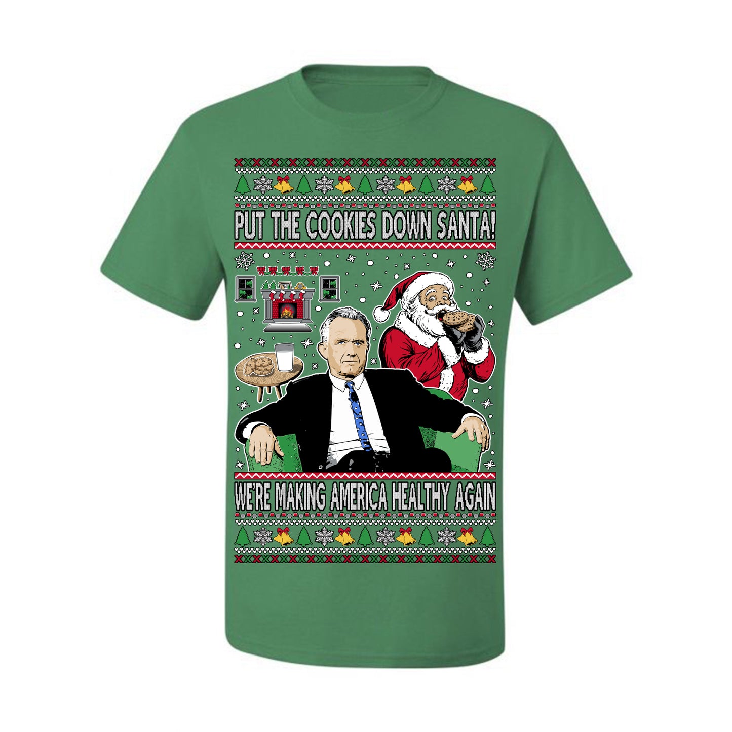 Put the Cookies Down Santa! Make America Healthy Again RFK, Funny Republican Xmas MAGA Gift Trump Ugly Christmas Sweater Ugly Christmas Men's T-Shirt