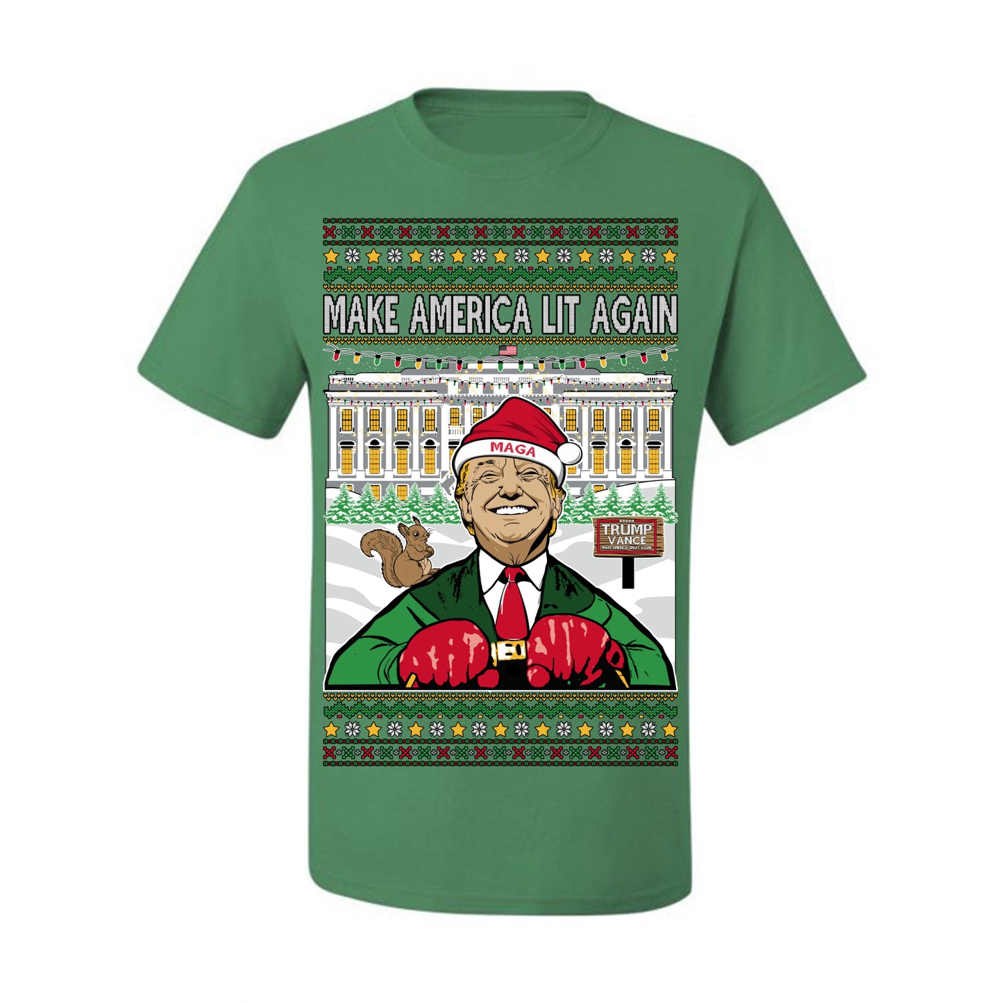 Make America Lit Again Funny Donald Trump JD Vance 2024 White House MAGA, Make America Great Again Sweatshirt Ugly Christmas Sweater Ugly Christmas Men's T-Shirt