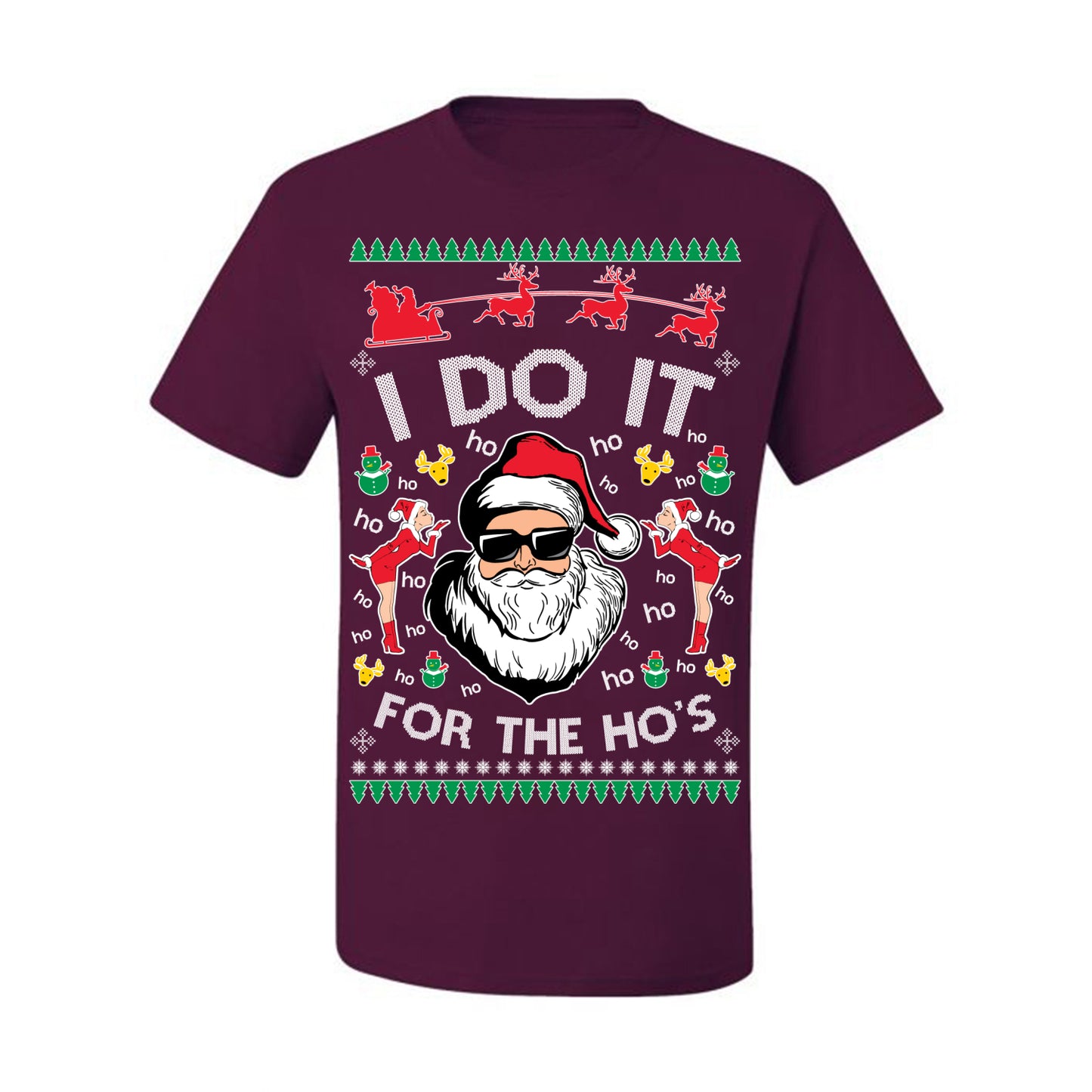 I Do It for the Hos Funny Santa Claus, Xmas Winter Holiday Classic Elves Presents Ugly Christmas Sweater Ugly Christmas Men's T-Shirt