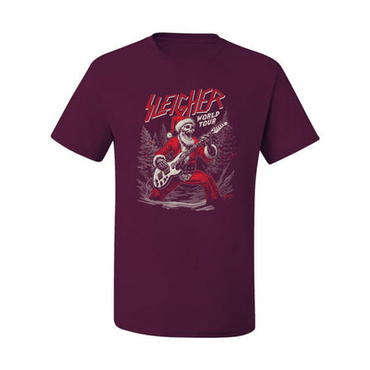 Sleigher World Tour | Funny Heavy Metal Electric Rock Guitar Skull Santa Claus Xmas North Pole Ugly Christmas Men's T-Shirt