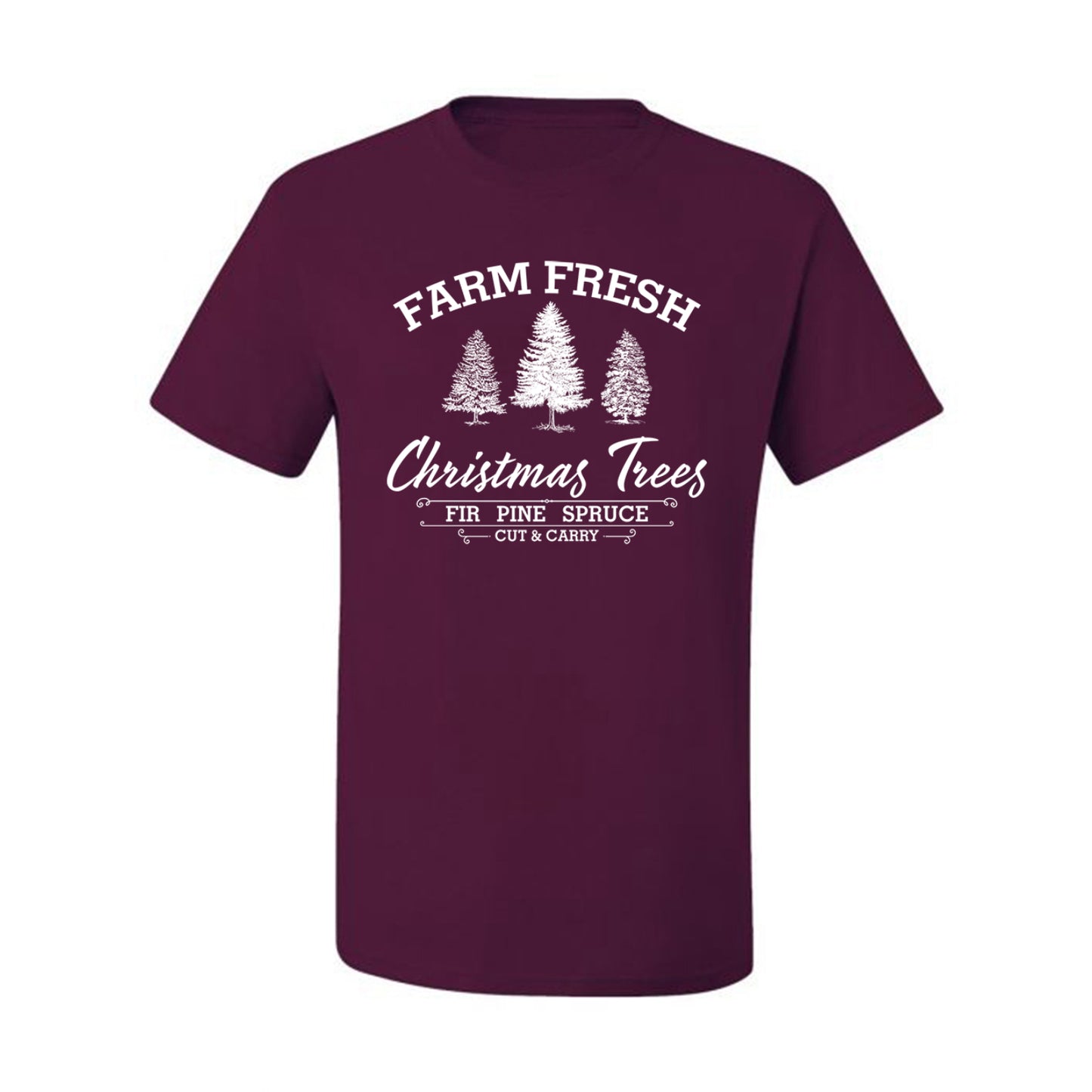 Farm Fresh Christmas Trees Classic White Design | Fir Pine Sprice, Cut and Carry, Classic Vintage Winter Holiday Tree Logo Ugly Christmas Men's T-Shirt