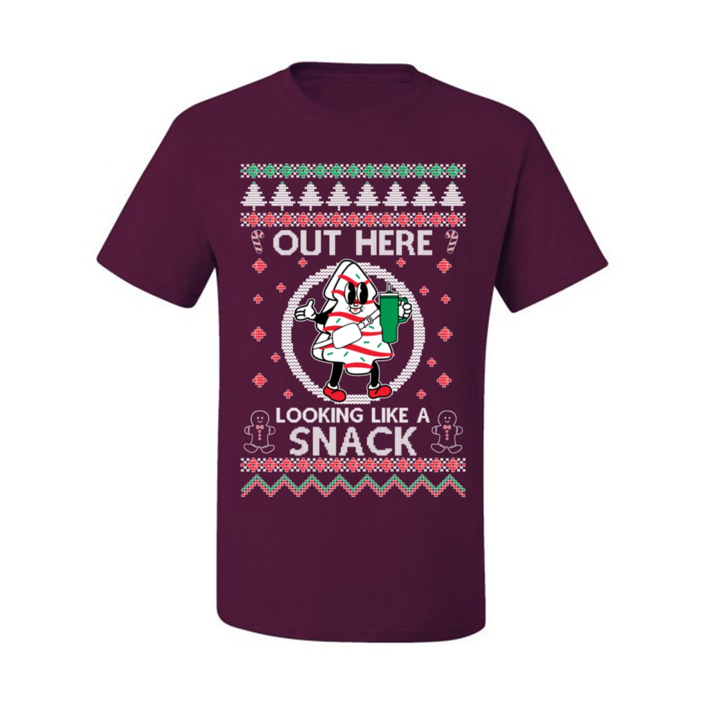 Out Here Looking Like a Snack, Funny Cute Xmas Peppermint Tree Gingerbread Cookie Meme Ugly Christmas Men's T-Shirt