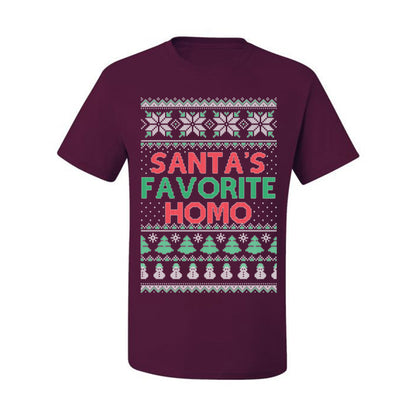 Santa's Favorite Homo, Funny LGBT Pride Grey Greysexual Gay Lesbian Homosexual Bi Bisexual, Ugly Christmas Sweater Ugly Christmas Men's T-Shirt