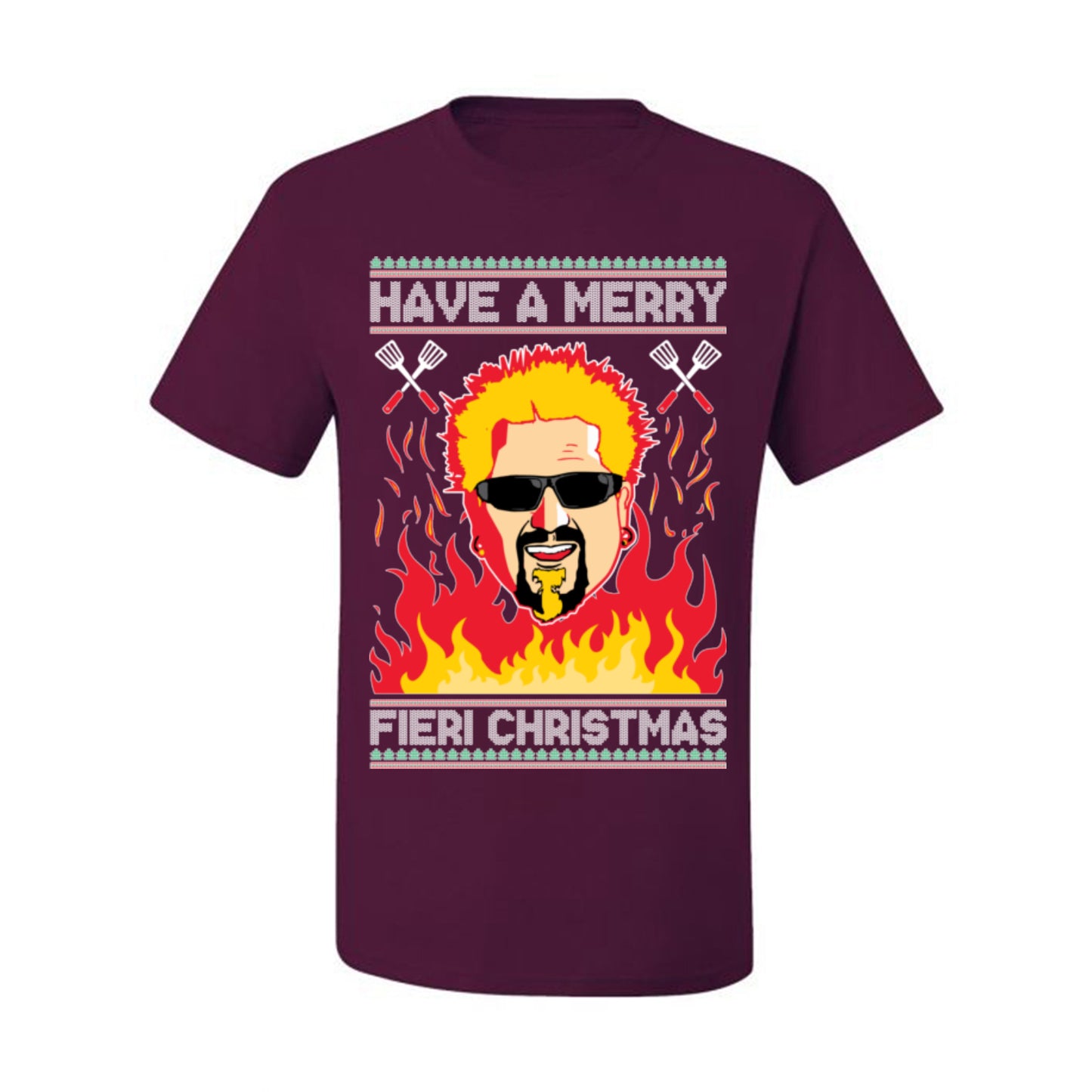 Have a Merry Fieri Christmas, Viral Grocery Games Meme, Flavor Fire Tequila TV Chef Ugly Christmas Sweater Ugly Christmas Men's T-Shirt