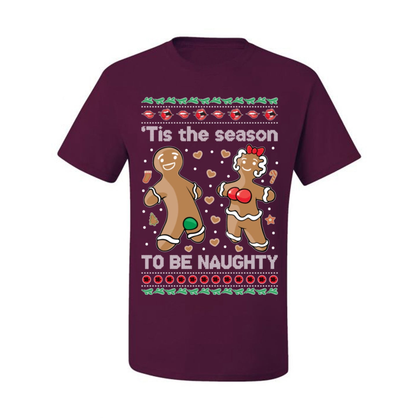 Tis the Season to be Naughty, Funny Gingerbread Cookie Gumdrop, Dirty Ginger Bread Cookies Joke Ugly Christmas Sweater Ugly Christmas Men's T-Shirt