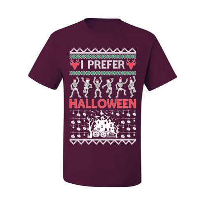 I Prefer Halloween Funny, Fall Autumn Fan Xmas Haunted House Skeleton, Spooky Ugly Christmas Sweater Ugly Christmas Men's T-Shirt