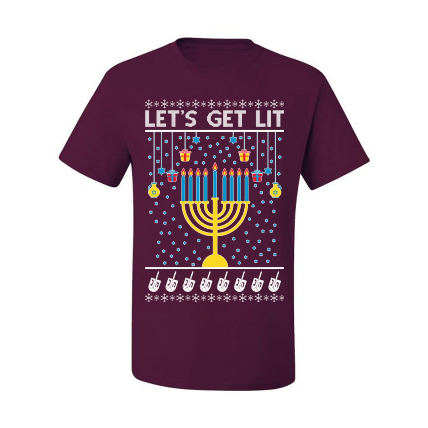 Let's Get Lit, Funny Chanukah Menorah Winter Jewish Holidays, Hanukkah Ugly Christmas Sweater Ugly Christmas Men's T-Shirt