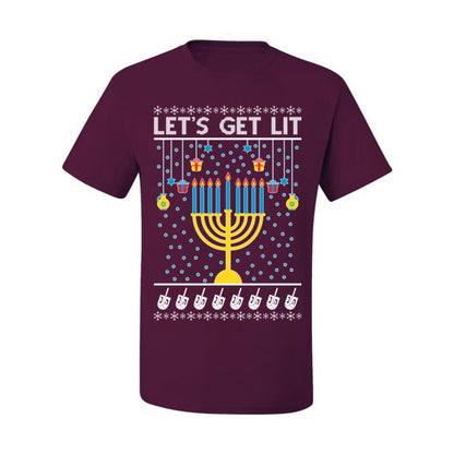 Let's Get Lit, Funny Chanukah Menorah Winter Jewish Holidays, Hanukkah Ugly Christmas Sweater Ugly Christmas Men's T-Shirt