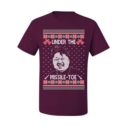 Under the Missle Toe, Funny Mistletoe Xmas Pun North Korea Dictator Kim, Ugly Christmas Sweater Ugly Christmas Men's T-Shirt