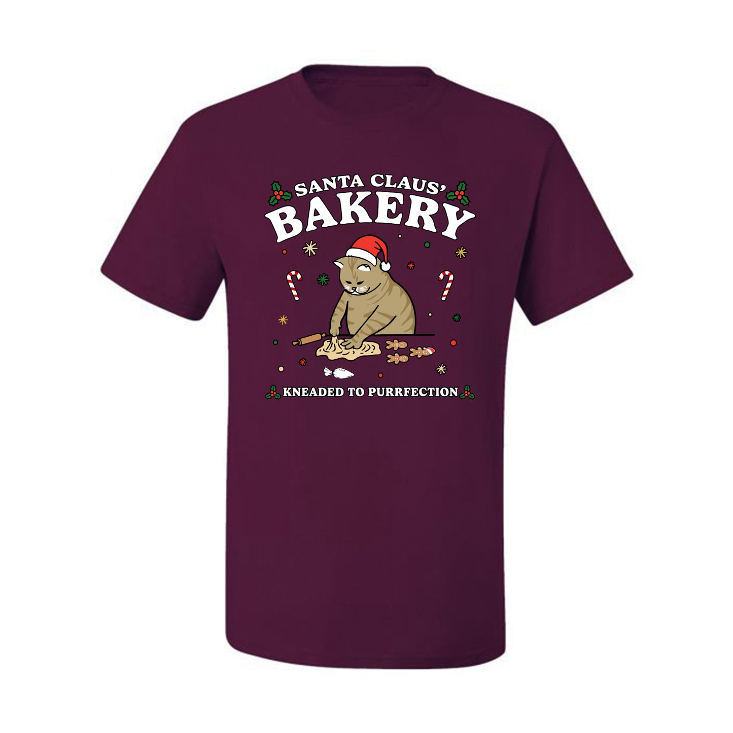 Santa Claus Bakery | Bread Kneaded to Purrfection, Funny Cute Cat Chef Baker Joke Ugly Christmas Men's T-Shirt