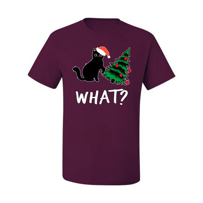 What? Funny Guilty Santa Cat Christmas Tree Mischief Pet Humor Ugly Christmas Men's T-Shirt