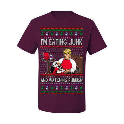 I'm Eating Junk and Watching Rubbish, Classic 90s Xmas Kevin Movie Ice Cream Soda Alone Movies, Ugly Christmas Sweater Ugly Christmas Men's T-Shirt