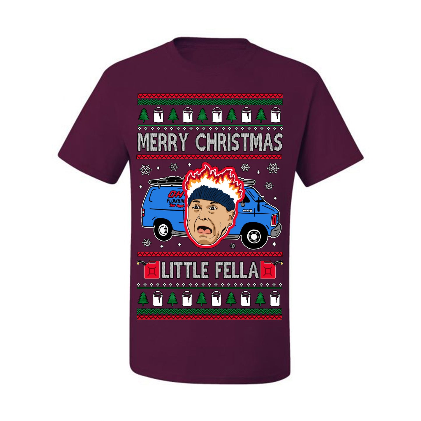 Merry Christmas Little Fella, Classic Funny 90s Harry Kevin Fire Plumbing Van Bandits, Movie Quote Ugly Christmas Sweater Ugly Christmas Men's T-Shirt