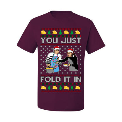 You Just Fold It In, Funny Cooking Enchilada Moira David Schitt's TV Show Sitcom Santa Hat, Ugly Christmas Sweater Ugly Christmas Men's T-Shirt