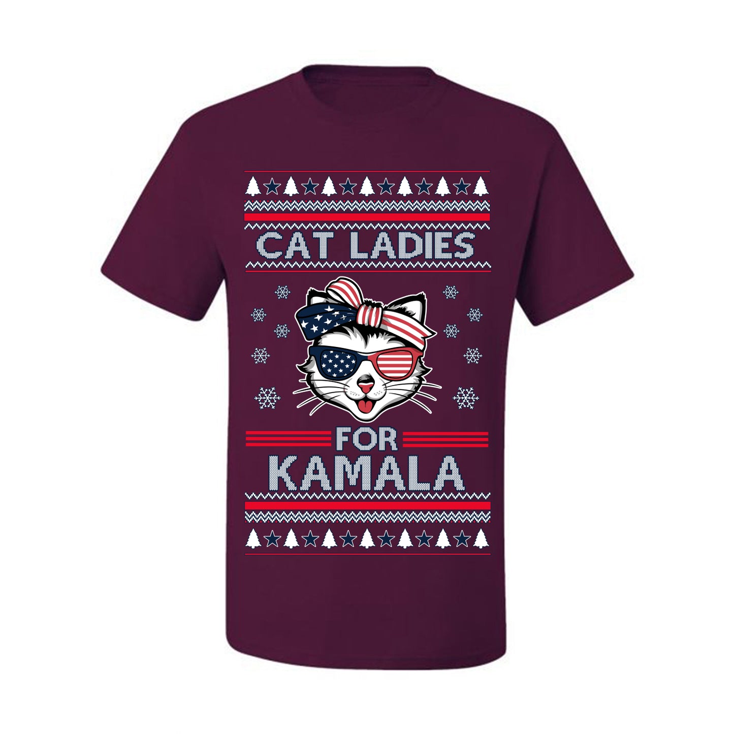 Cat Ladies for Kamala USA Glasses, Harris Tim Walz 2024 Cute USA Glasses Bow, Ugly Christmas Sweater Crewneck Sweatshirt Ugly Christmas Men's T-Shirt