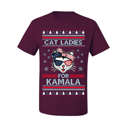 Cat Ladies for Kamala USA Glasses, Harris Tim Walz 2024 Cute USA Glasses Bow, Ugly Christmas Sweater Crewneck Sweatshirt Ugly Christmas Men's T-Shirt