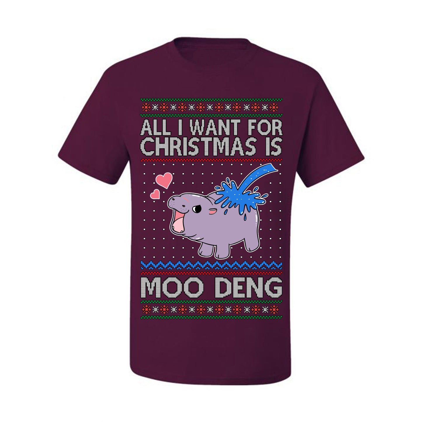 All I Want for Christmas is Moo Deng, Cute Pygmy Hippo Meme Viral Zoo Animal Y2K Era Funny Memes, Ugly Christmas Sweater Ugly Christmas Men's T-Shirt