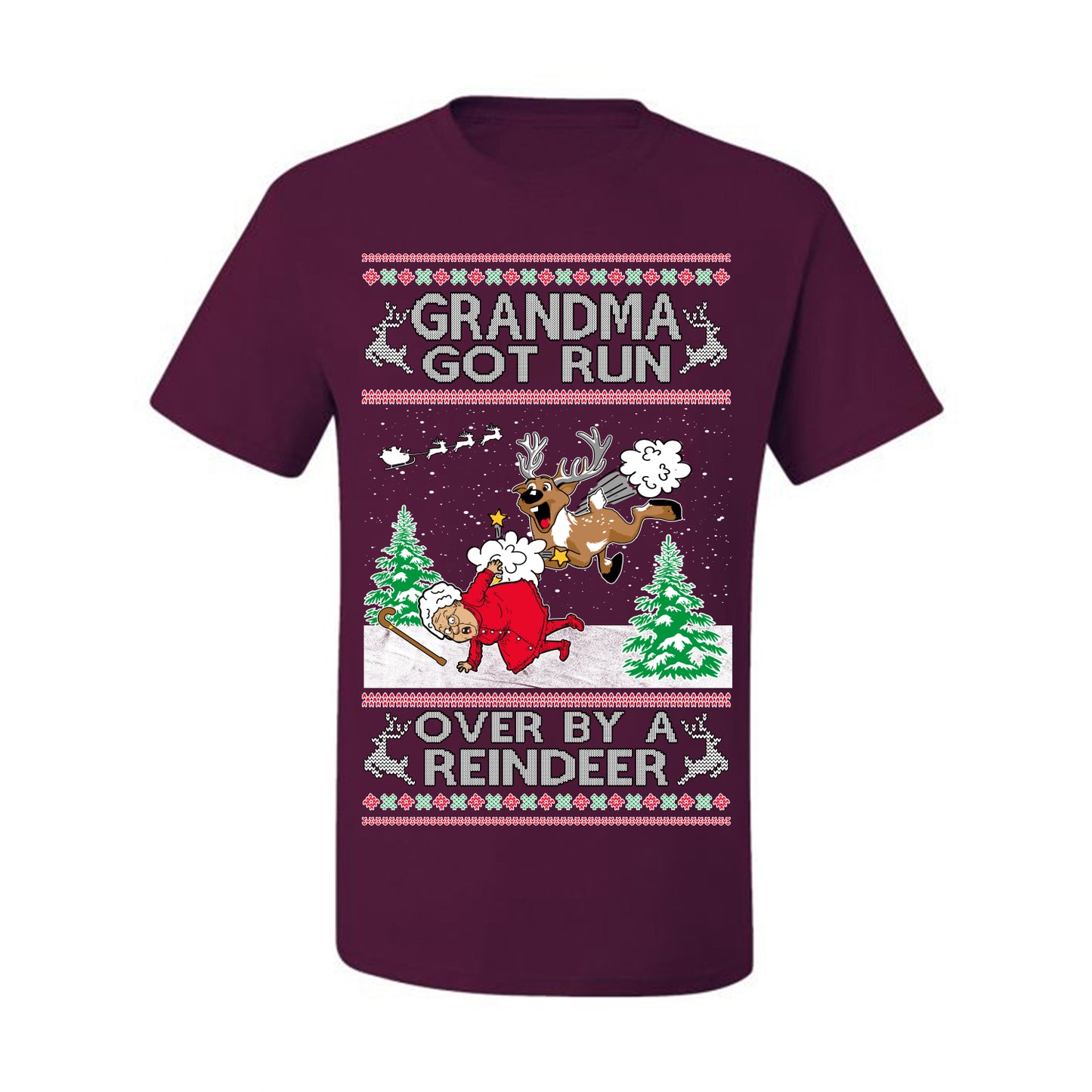 Grandma Got Run Over by a Reindeer, Funny Animated Design Rein Deer Kids TV Song Movie, Ugly Christmas Sweater Ugly Christmas Men's T-Shirt