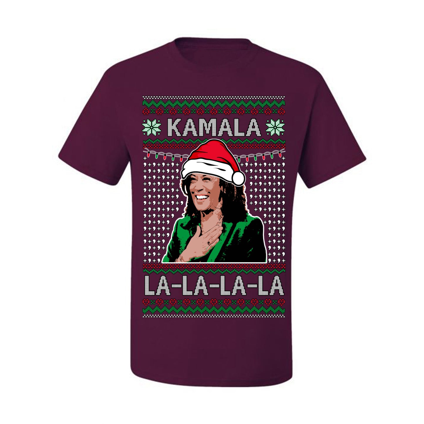 Kamala La La, Funny Kamala Harris Santa Hat Classic Xmas Song Carol Lyrics Winter Holiday, Ugly Christmas Sweater Ugly Christmas Men's T-Shirt