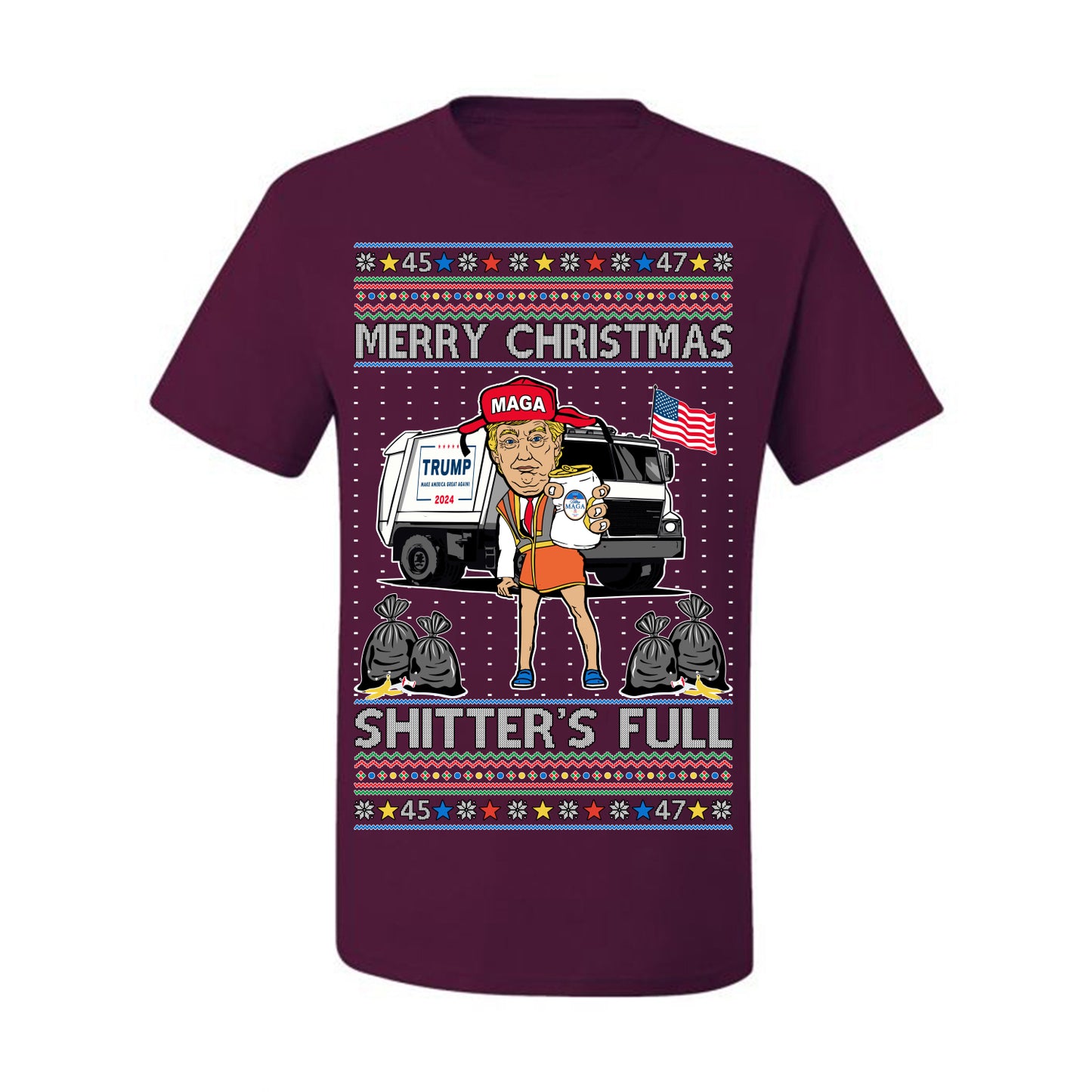 Donald Trump Merry Christmas Shitter's Full, Cousin Eddie Christmas Vacation Garbage for Trump Funny Viral Meme, Ugly Christmas Sweater Ugly Christmas Men's T-Shirt