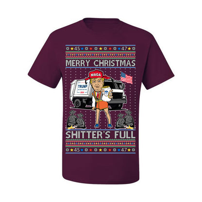 Donald Trump Merry Christmas Shitter's Full, Cousin Eddie Christmas Vacation Garbage for Trump Funny Viral Meme, Ugly Christmas Sweater Ugly Christmas Men's T-Shirt