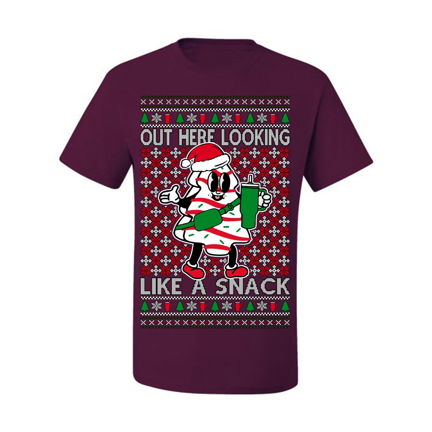 Out Here Looking Like a Snack, Funny Cute White Chocolate Sprinkles Holiday Trendy Millennial Christmas Cookie Ugly Christmas Sweater Ugly Christmas Men's T-Shirt