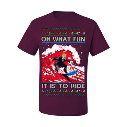 Oh What Fun It Is to Ride, Donald Trump MAGA Election Red Wave Landslide, Gift for Republicans Conservatives Ugly Christmas Sweater Ugly Christmas Men's T-Shirt