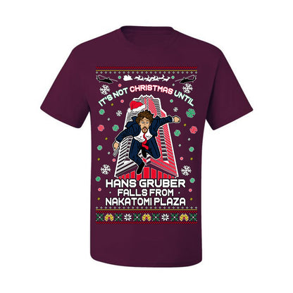 It's Not Christmas Until Hans Gruber Falls From Nakatomi Plaza, Color Design Skyscraper LA Falling Iconic 80s Xmas Movie Ugly Christmas Sweater Ugly Christmas Men's T-Shirt