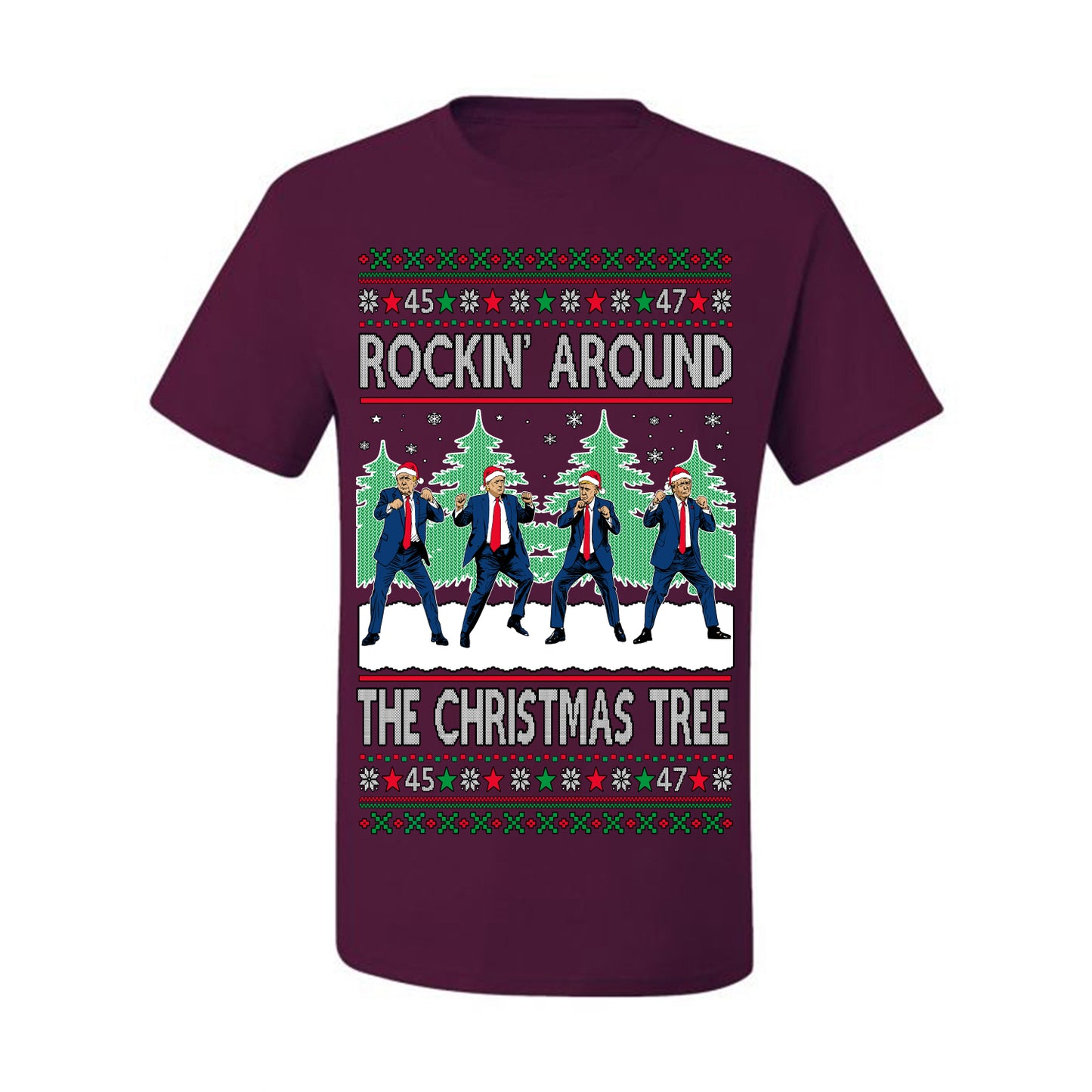Rocking Around the Christmas Tree Trump Shimmy Dance Ugly Christmas Sweater Ugly Christmas Men's T-Shirt