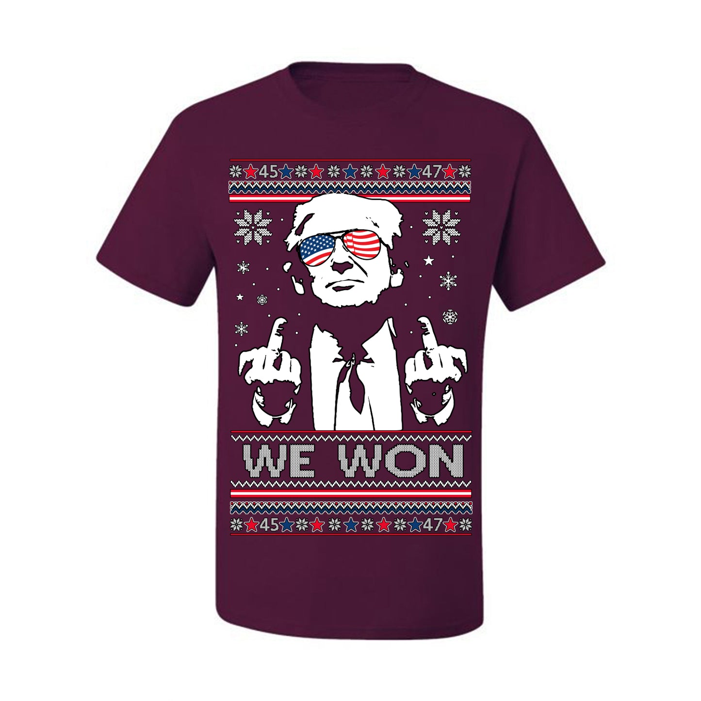 We Won Funny 45 47 President Trump Shot USA Glasses, 47th USA President of the United States, Gift for Republicans Conservatives Ugly Christmas Sweater Ugly Christmas Men's T-Shirt