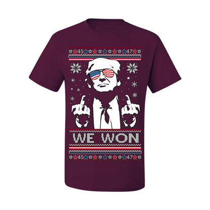 We Won Funny 45 47 President Trump Shot USA Glasses, 47th USA President of the United States, Gift for Republicans Conservatives Ugly Christmas Sweater Ugly Christmas Men's T-Shirt
