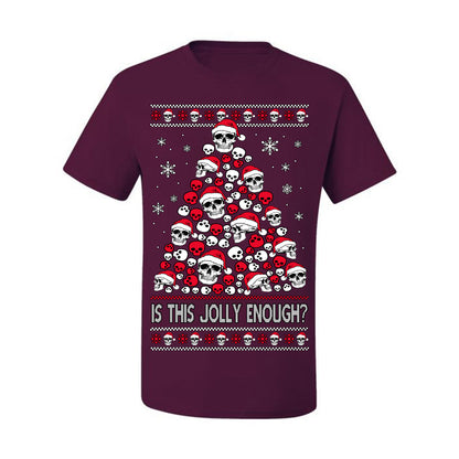 Is This Jolly Enough? Skeleton Halloween Xmas Skull Christmas Tree Ugly Christmas Sweater Ugly Christmas Men's T-Shirt
