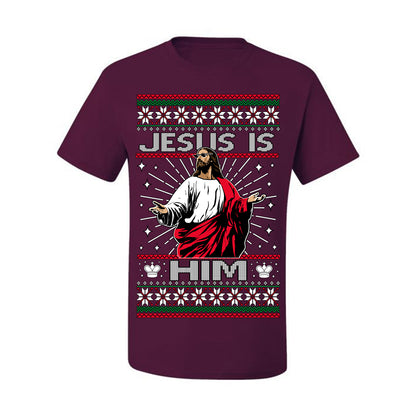 Jesus Is Him Funny Gen Z Viral Meme Shades, Religious Christ Christian Christianity Brain Rot Joke Slang Ugly Christmas Sweater Ugly Christmas Men's T-Shirt