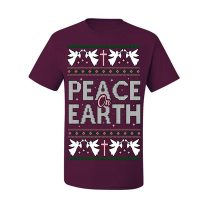 Peace On Earth Funny Xmas Cute Pink Angel Cross, Women Men Religious Christian Catholic Ugly Christmas Sweater Ugly Christmas Men's T-Shirt