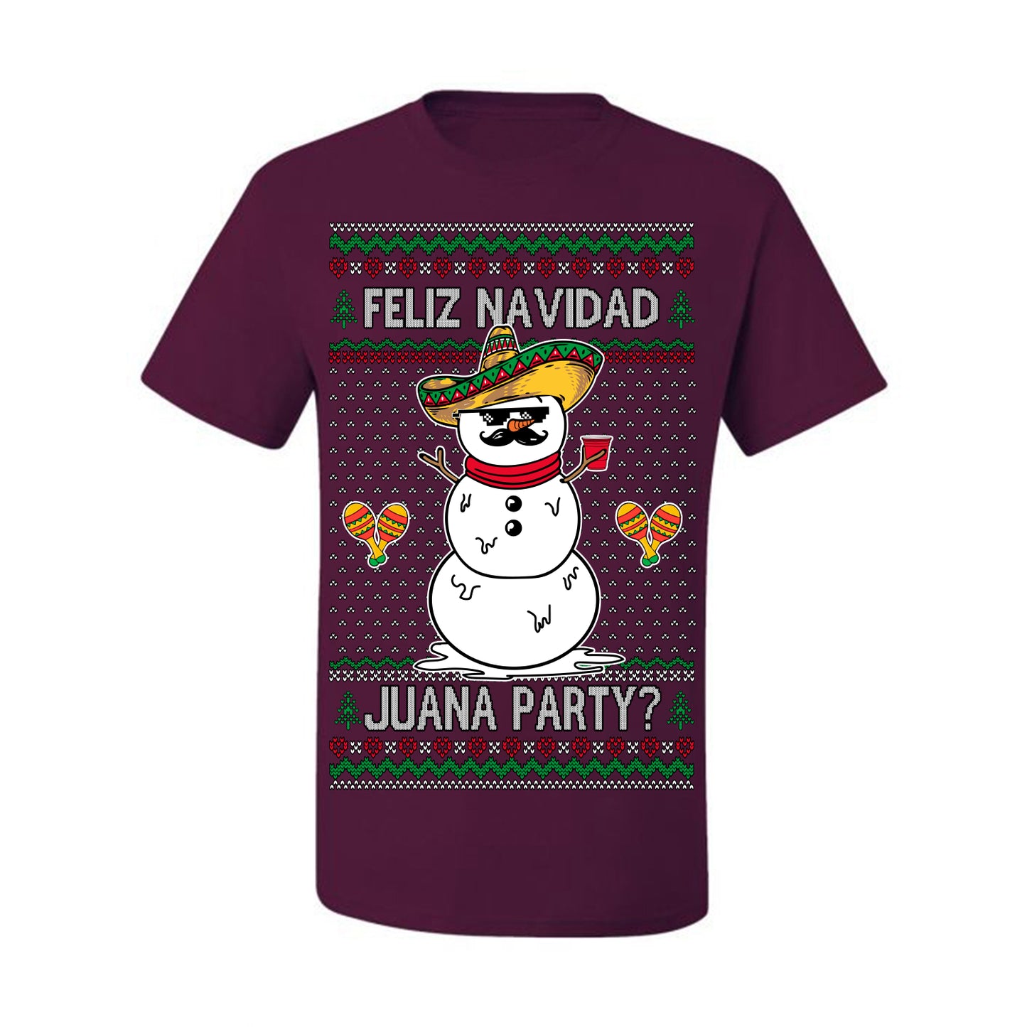 Feliz Navidad Juana Party? Funny Spanish Drinking Sueter Cerveza Ropa en Espanol Ugly Christmas Sweater Ugly Christmas Men's T-Shirt