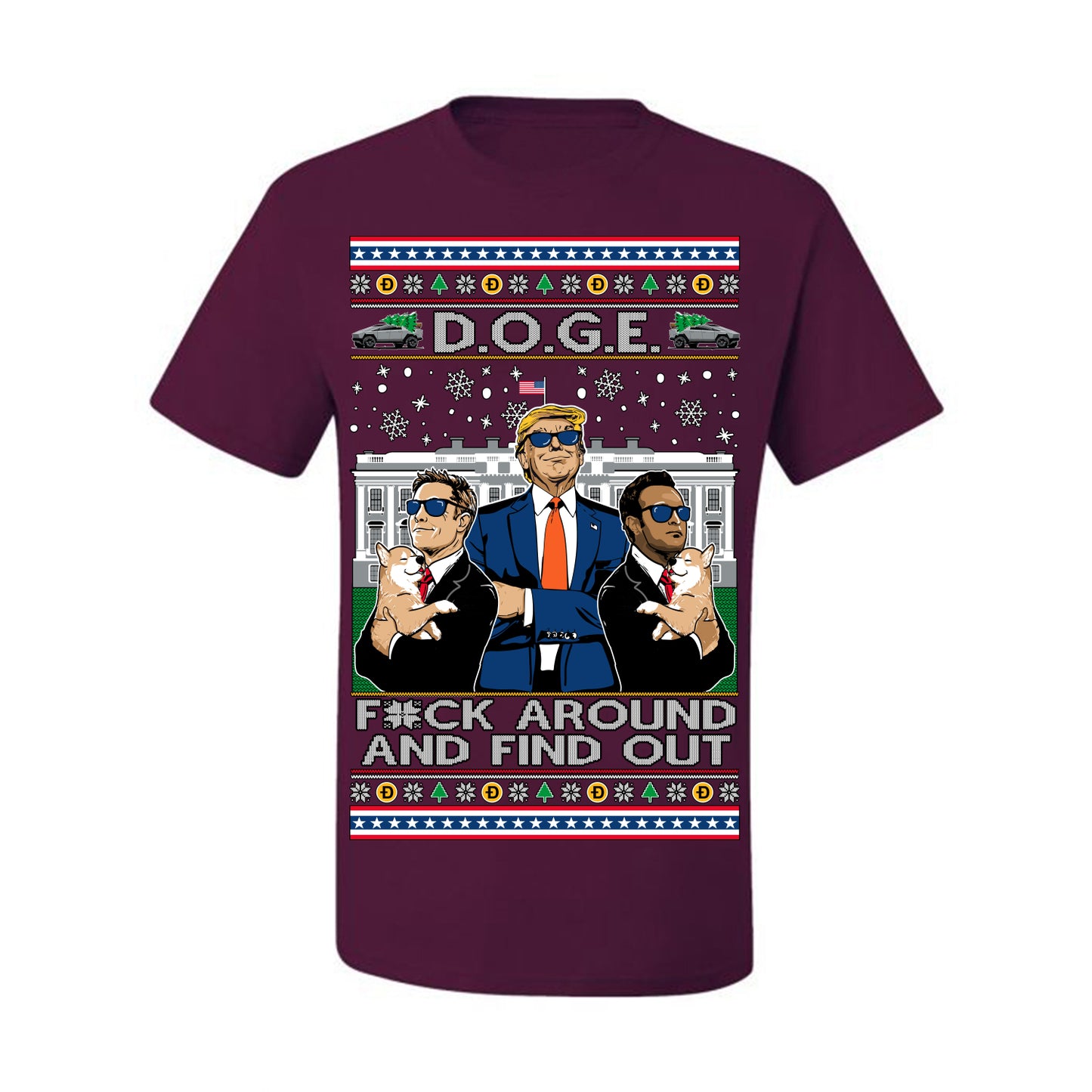 Doge F Around and Find Out Donald Trump Elon Vivek, Department of Govenmental Efficiency D.O.G.E. Republicans MAGA Ugly Christmas Sweater Ugly Christmas Men's T-Shirt