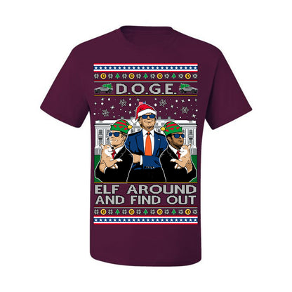Doge Elf Around and Find Out Trump Elon Vivek, Department of Govenmental Efficiency D.O.G.E. Republicans MAGA Ugly Christmas Sweater Ugly Christmas Men's T-Shirt