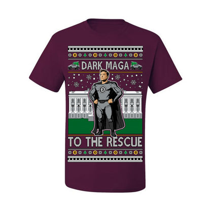Dark MAGA to the Rescue, Elon Superhero Doge Crypto Dogecoin Make America Great Again Trump 2024 Ugly Christmas Sweater Ugly Christmas Men's T-Shirt