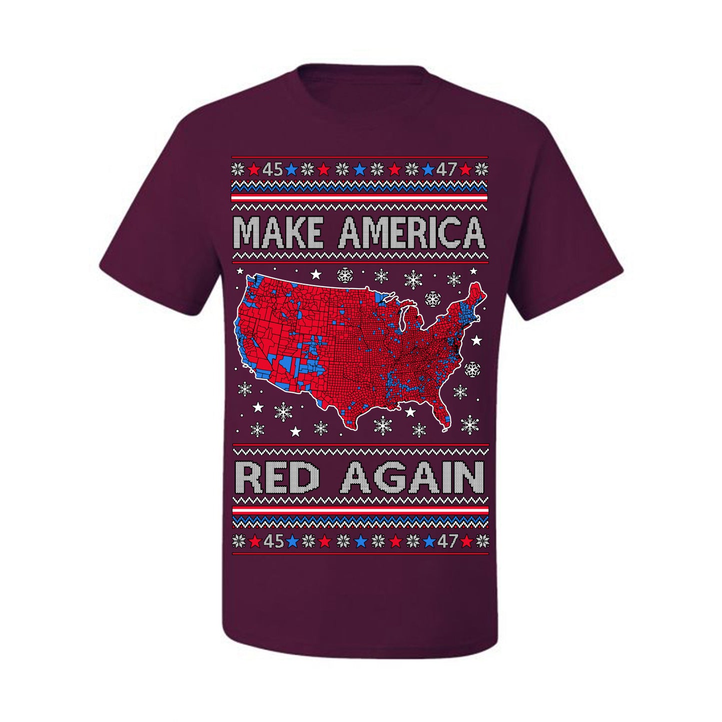 Make America Red Again USA Map, President Donald Trump 2024 MAGA Red Wave, Ugly Christmas Sweater Ugly Christmas Men's T-Shirt