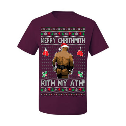 Merry Chrithmith Kith My Ath, Mike Tyson Butt Viral Kiss My Ass Boxing Fight Meme, Men Women Funny Ugly Christmas Sweater Ugly Christmas Men's T-Shirt