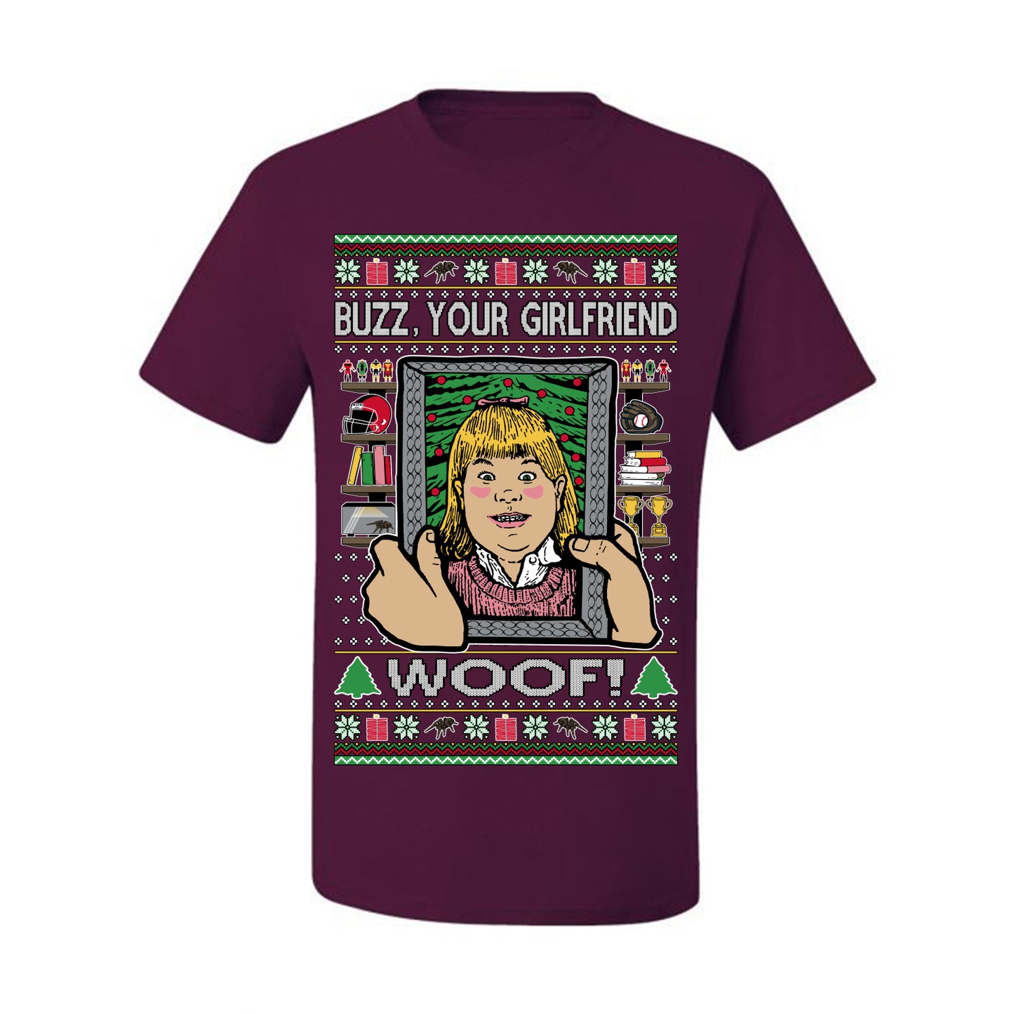 Buzz Your Girlfriend Woof, Funny 90s Chicago Xmas Movie Alone Kevin, Ugly Christmas Sweater Ugly Christmas Men's T-Shirt