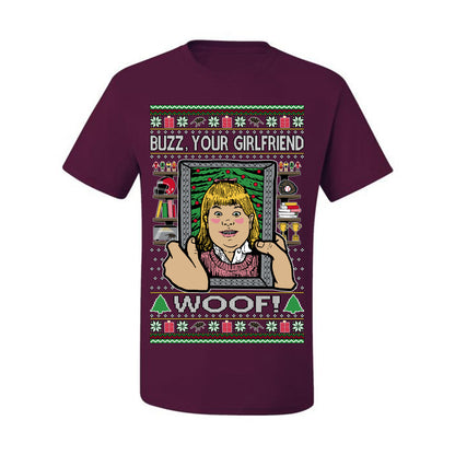 Buzz Your Girlfriend Woof, Funny 90s Chicago Xmas Movie Alone Kevin, Ugly Christmas Sweater Ugly Christmas Men's T-Shirt