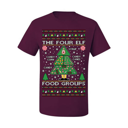 The Four Elf Food Groups, Peppermint Chocolate Candy Canes Syrup, Funny Ugly Christmas Sweater Ugly Christmas Men's T-Shirt