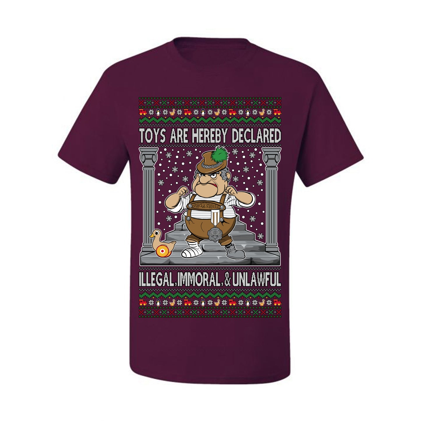 Toys Are Hereby Declared Illegal Immoral  Unlawful, Funny Classic 1970 Xmas Movie Quote Character Santa Claus Comin to Town, Ugly Christmas Sweater Ugly Christmas Men's T-Shirt