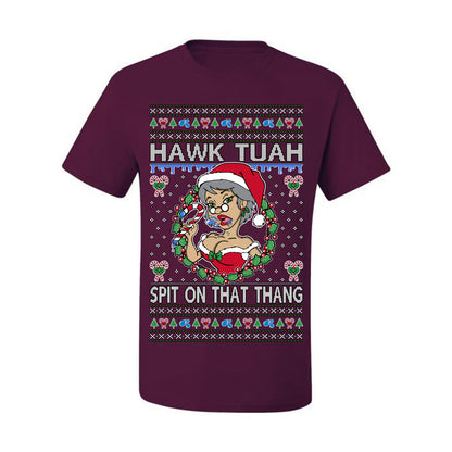 Hawk Tuah Spit On That Thang, Viral Hilarious Candy Cane Mrs Claus Funny Naughty Suck Meme, Ugly Christmas Sweater Ugly Christmas Men's T-Shirt
