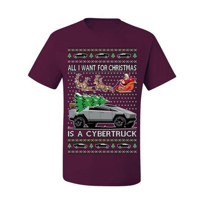 All I Want for Christmas is a Cybertruck, Funny Tech Cyber Truck Elon Musk Santa Claus Reindeer, Meme Ugly Christmas Sweater Ugly Christmas Men's T-Shirt