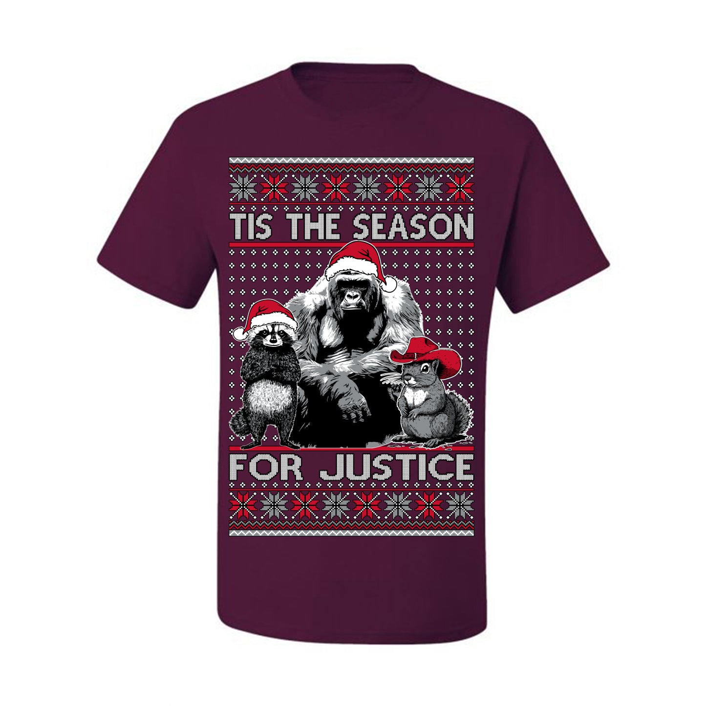 Tis the Season For Justice, RIP Harambe Peanut the Squirrel Fred Raccoon Viral Save our Pets Meme, Ugly Christmas Sweater Ugly Christmas Men's T-Shirt
