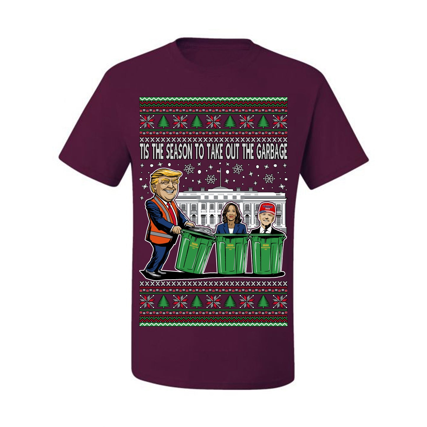Tis the Season to Take Out the Garbage President Trump, 47th USA President of the United States, Gift for Republicans Conservatives Ugly Christmas Sweater Ugly Christmas Men's T-Shirt