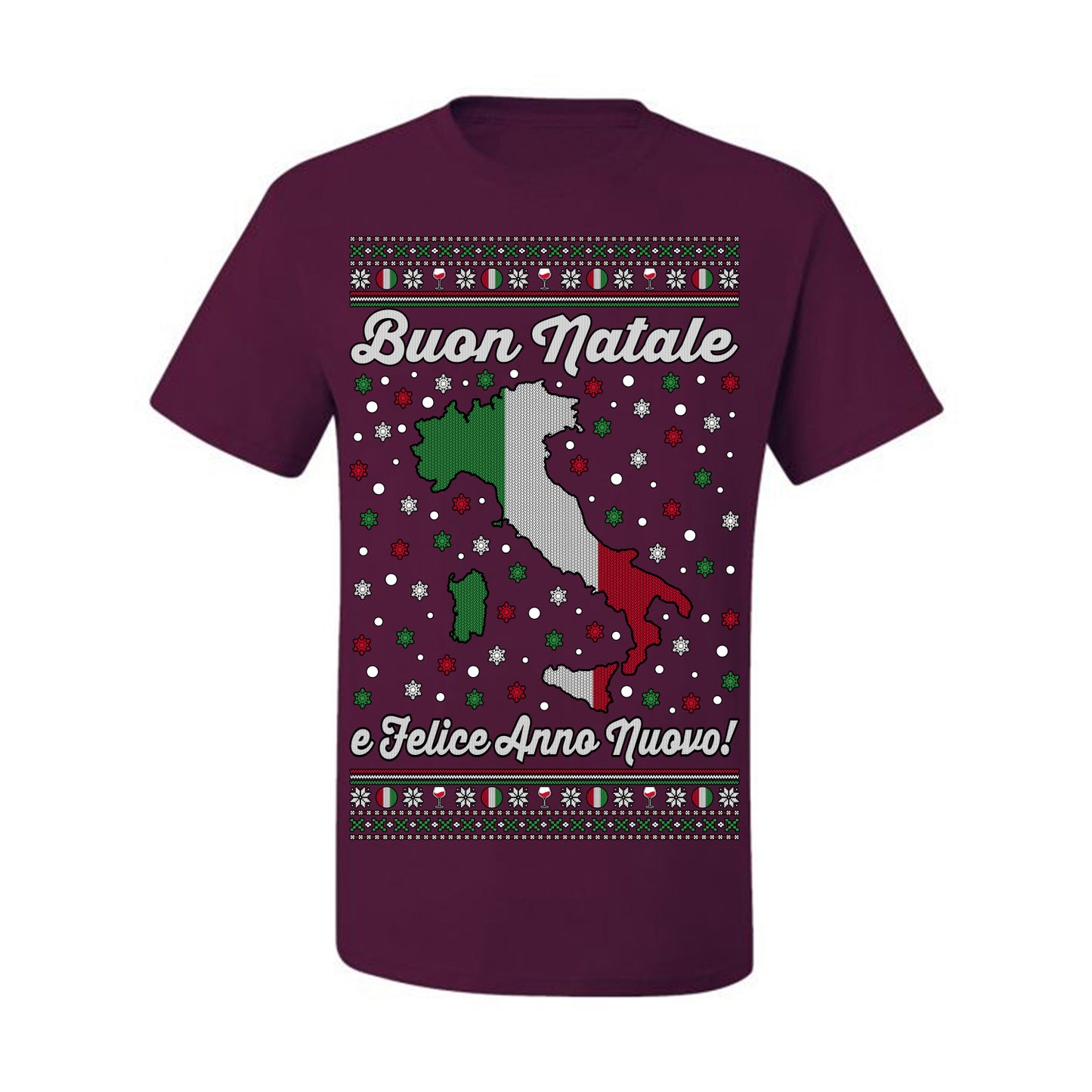 Buon Natale e Felice Anno Nuovo! Merry Christmas and Happy New Year, Funny Classic Italy Peninsula Italian Ugly Christmas Sweater Ugly Christmas Men's T-Shirt